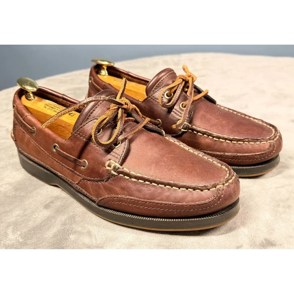 Cherokee Boat Shoes Mens 9 Brown Leather Moc Toe Lace Up Deck